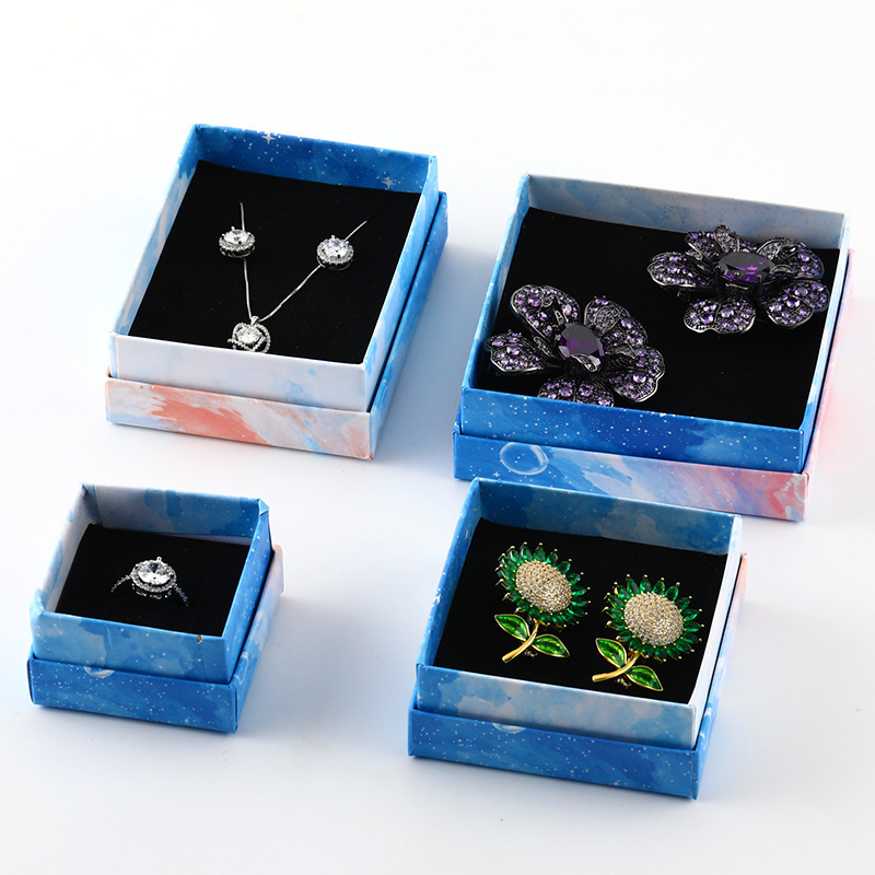 现货蓝渐白收纳盒 项链耳环饰品盒 薄款手链首饰盒 天地盖戒指盒