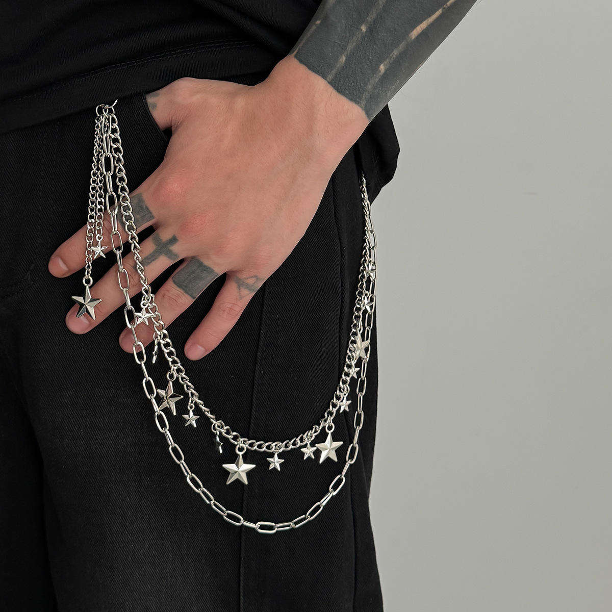 Five-pointed Star Pendant Chain For Men, High-end Metal Belt Chain_voghion.com