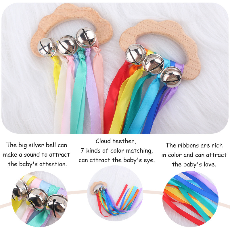 Bebé suministros de dibujos animados Beech nube teether bebé campana grande sacudir cinta Beech sonajero juguete