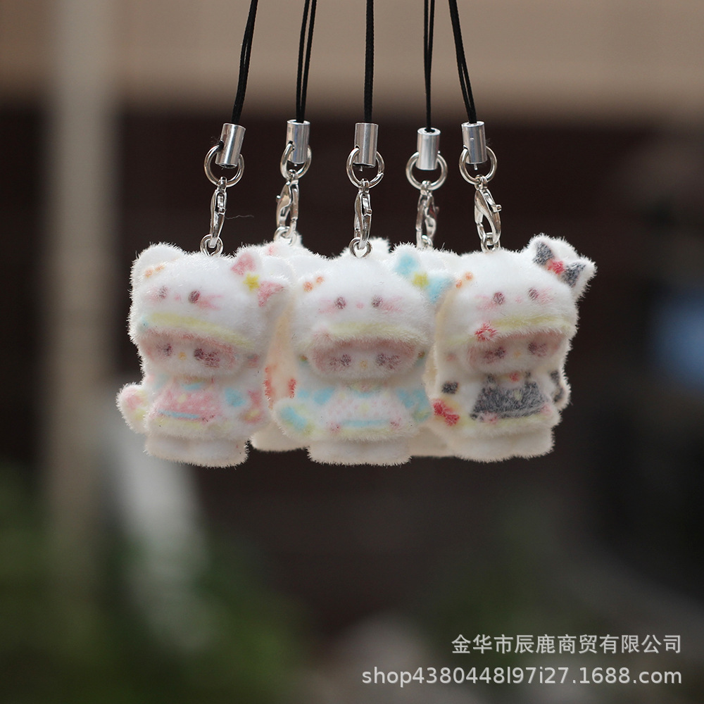 植绒帽子kitty公仔新款可爱树脂 DIY钥匙扣包挂件钥匙链闺蜜礼物