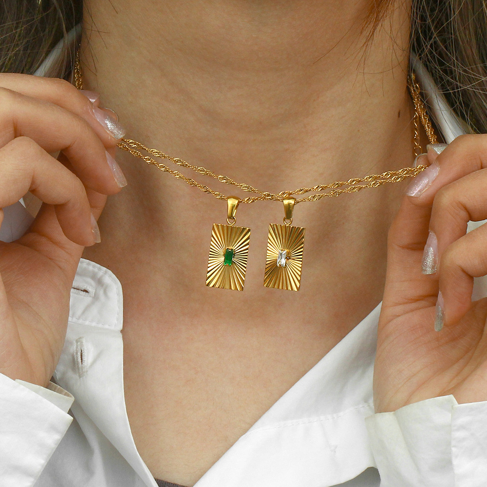 Women Fashion Geometric Stainless Steel Necklace Geometry Plating Metal Zircon Stainless Steel Necklaces_colorza_10