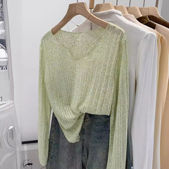 Chic, beautiful, high-end feel, loose, light and breathable long-sleeved T-shirt for women in spring and summer new sunscreen air conditioning blouse