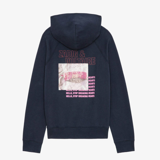 24 Winter New French Niche ZV Wings Pink Phone White Ink Digital Printing Fleece Women's Hooded Sweat