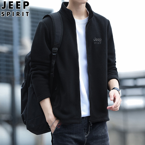 JEEP SPIRIT抓绒卫衣男生秋季加绒百搭纯色休闲运动宽松开衫男士