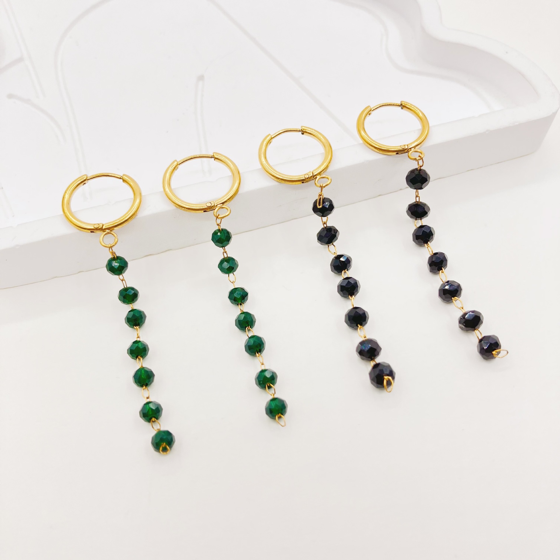 Fashion Geometric Stainless Steel Plating Natural Stone Drop Earrings 1 Pair