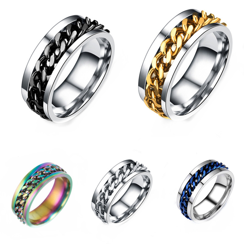 Simple Style Geometric Titanium Steel Chain Men's Rings display picture 1