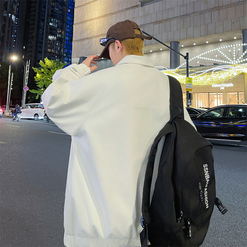 Retro solid color polyurethane jacket