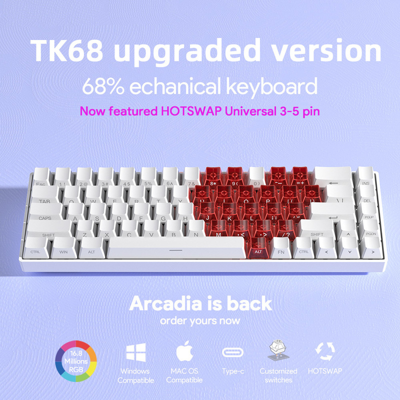 Tk68 Mechanical Keyboard Rgb Key Line Separation Customized Green and Red Axis Computer Peripherals E-Sports Game Wired Keyboard
