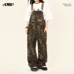 OREETA秋レトロ街頭豹紋バックパンツ潮牌ins風デザイン感ゆるいカジュアルパンツ
