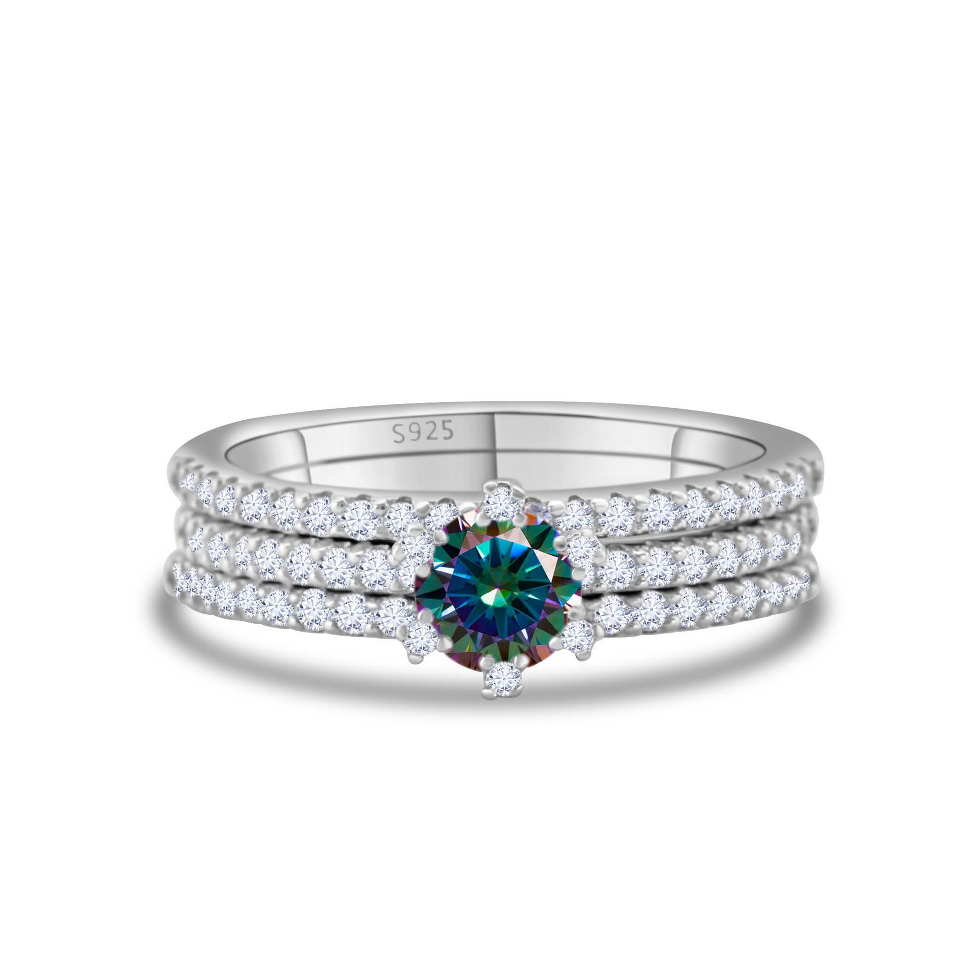 Nuevo 925 plata esterlina platada pt950 oro 50 puntos de diamante de mosan anillo de fila tres anillo multi-variable caliente transfronterizo