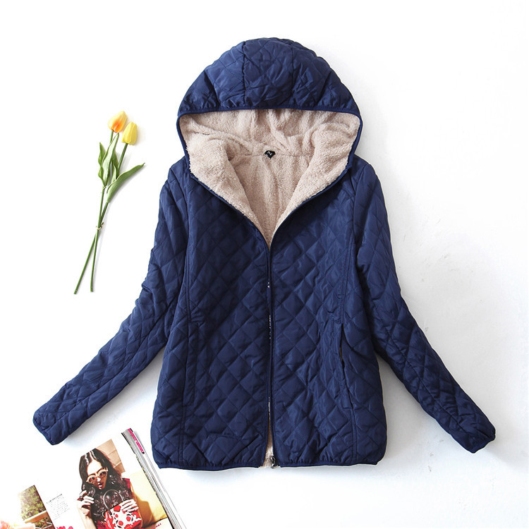 Giacca in cotone e lana d'agnello Giacca invernale da donna nuova versione coreana in cotone spesso e felpato 2023 Cotone con cappuccio in lana d'agnello_voghion.com