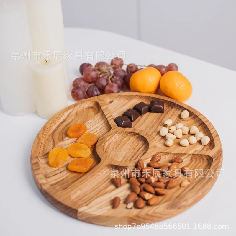 Fruit Plate Breakfast Tableware Matching Wooden Plate Multi-size Platter Bamboo Diet Hotel Round Partitioned Plate Tray