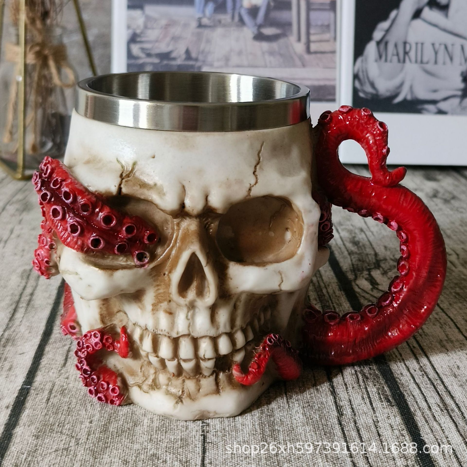 Regalo exagerado cráneo pulpo cerveza taza de acero inoxidable liner bar cerveza taza de agua taza creativa retro cerveza taza