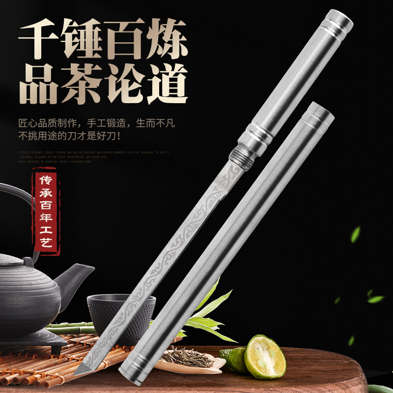 龙泉迷你不锈钢刀棍茶针把玩摆件茶器一体神笔全钢霸王棍剑架