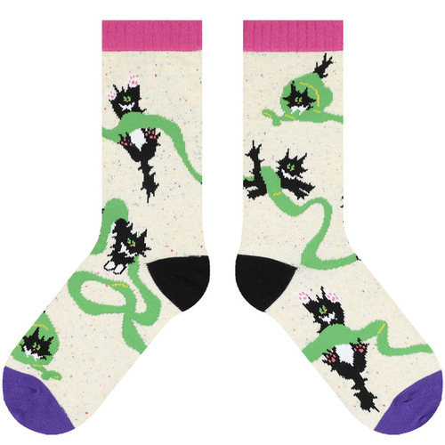 Spring and Autumn New Product Ladies Fried Cat Cute Cartoon Socks Non-slip Sweat Absorbent Deodorant Mid-Tube Home Floor Socks