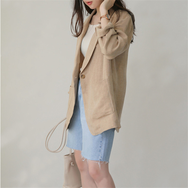 Lightweight Women's Blazer Casual Cotton Linen British Style Jacket_voghion.com