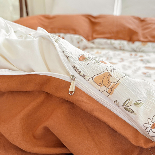 ins Feng washed cotton four-piece set summer double-layer yarn four-piece set non-cotton pure cotton bed sheet quilt cover bed sheet wholesale