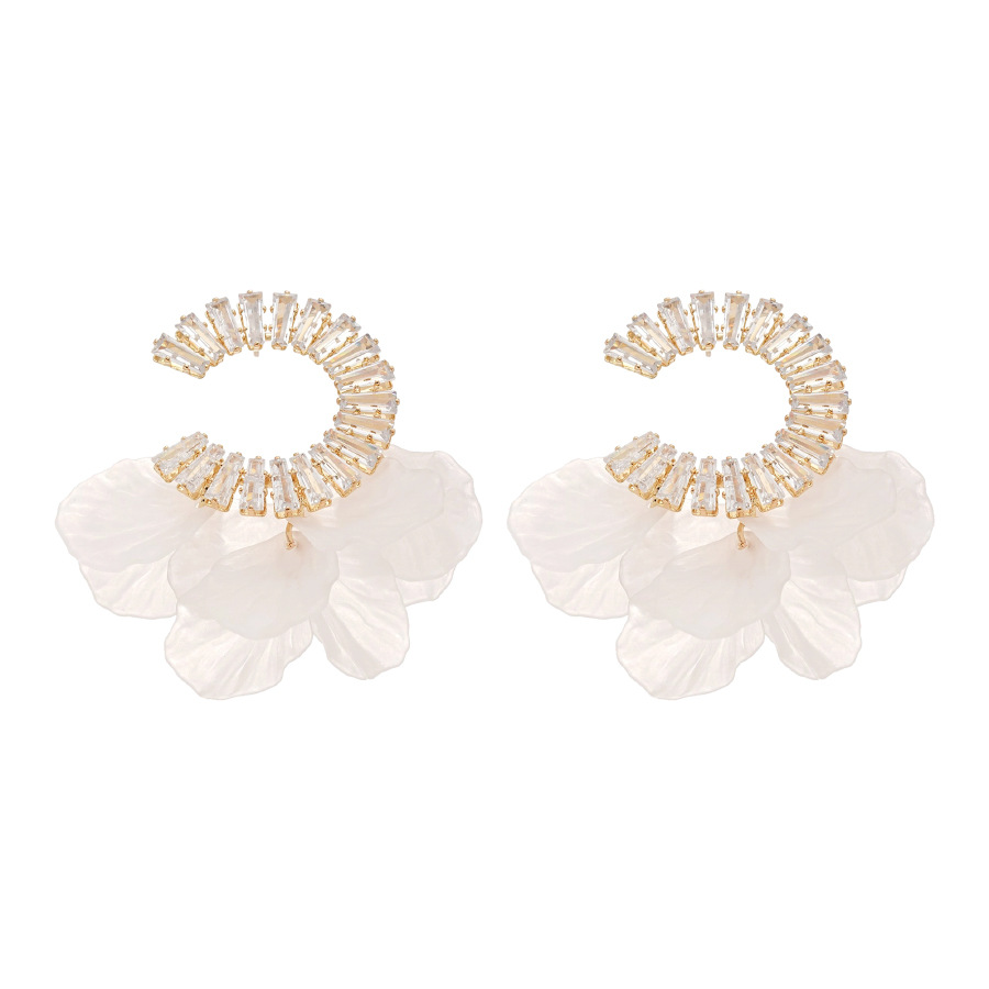 Aguja de plata, pétalo de circón, borla, pendientes en forma de C, pendientes simples y de moda para mujer, pendientes de todo fósforo, lujo ligero, pendientes de alta gama al por mayor