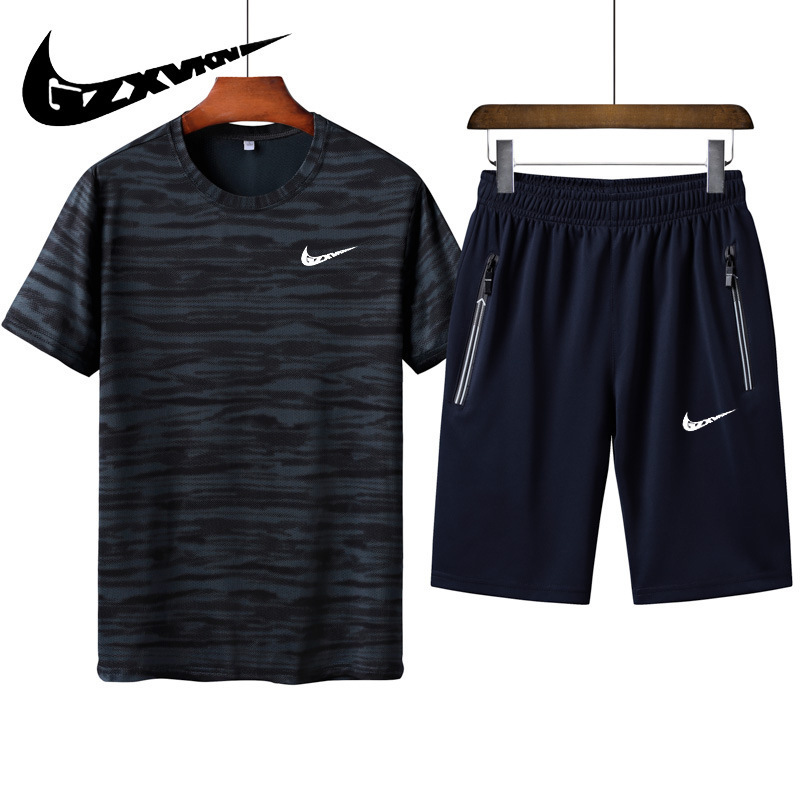 Sportswear suit men's running short-sleeved summer quick-drying clothes basketball clothes feather fitness clothes loose shorts men's clothing