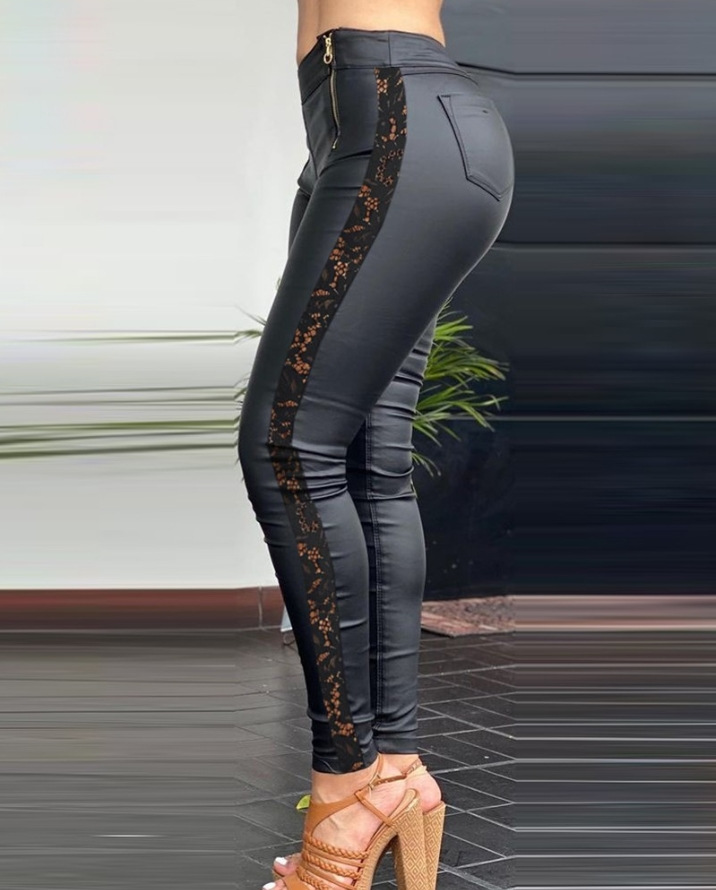 Black Lace-Trimmed Skinny Pants 4