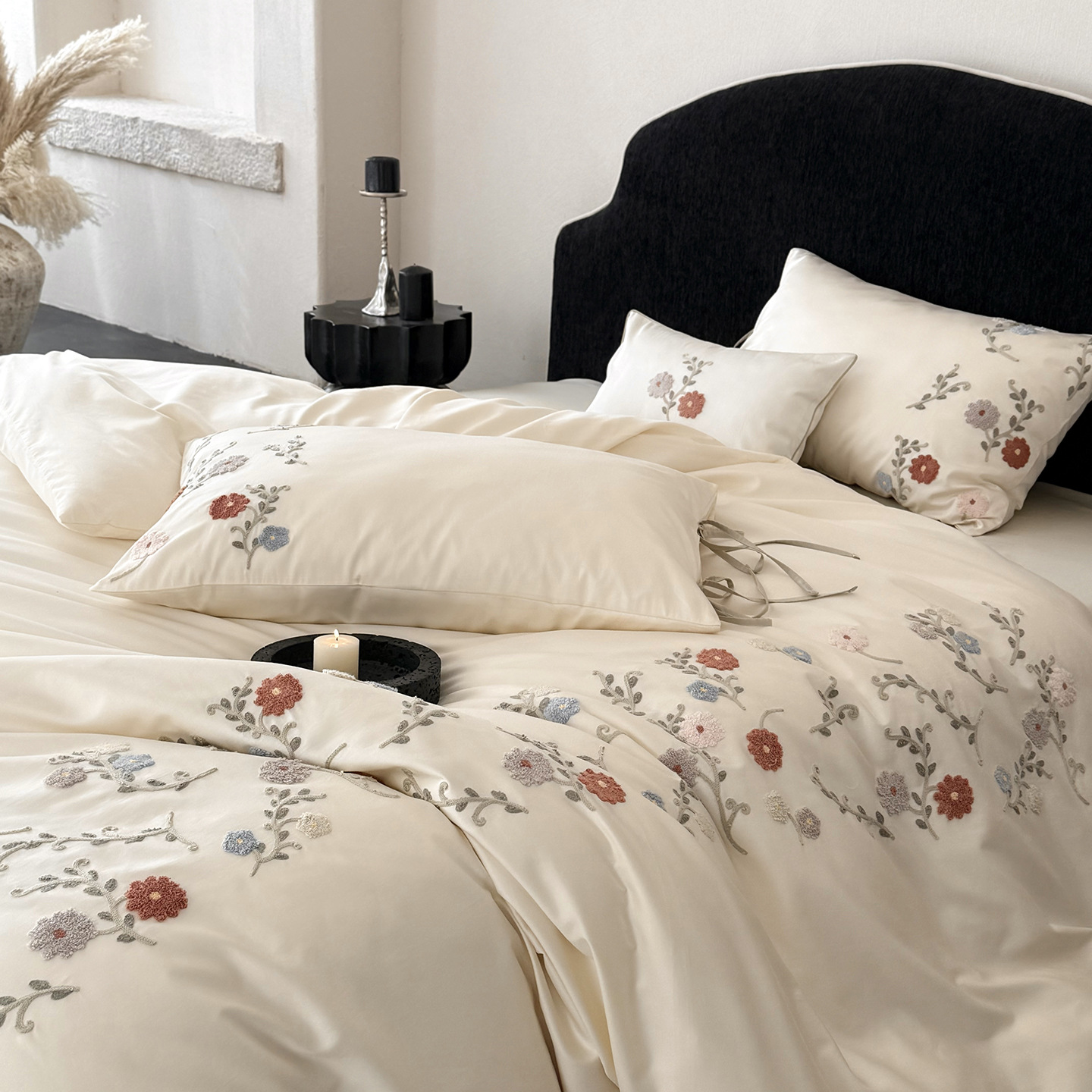 ¡Flor Shadow Shake! 100S algodón largo cuatro piezas de algodón bordado cubierta de edredón de algodón cuadrangular cubierta de almohada cuatro estaciones desnuda para dormir