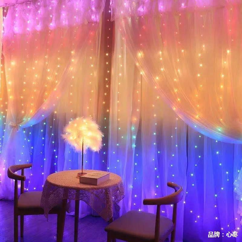 Factory-provided USB music-controlled curtain lights with eight functions, 3x3 LED color light strings, Christmas decoration LED rainbow curtain lights