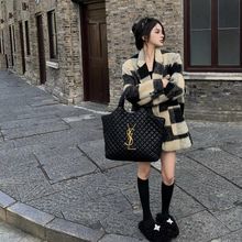 韩系格子毛呢西装外套女装秋冬中长款赫本风宽松气质加厚呢子大衣