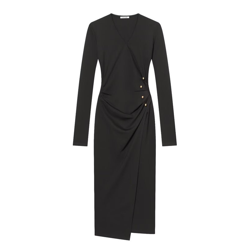 Cross-Border European and American Women's Clothing, Foreign Trade, Mature and Elegant Style, Embellished Asymmetrical Long-Sleeve Bodycon Long Dress Cross-Border European and American Women's Clothing, Foreign Trade, Mature and Elegant Style, Embellished Asymmetrical Long-Sleeve Bodycon Long Dress