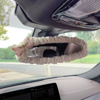 Sürətlər qutusu və əl tormozu başlıqları – Car Interior Decoration - puff-rearview-mirror-cover-pink-fabric-bow