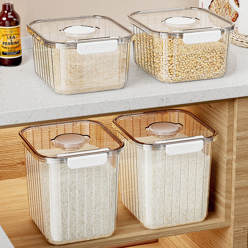 Household Anti-insect and Moisture-Proof Sealed Rice Bucket Grain Storage Bin Rice Container with Time Mark Measurement Spoon Rice Storage Box