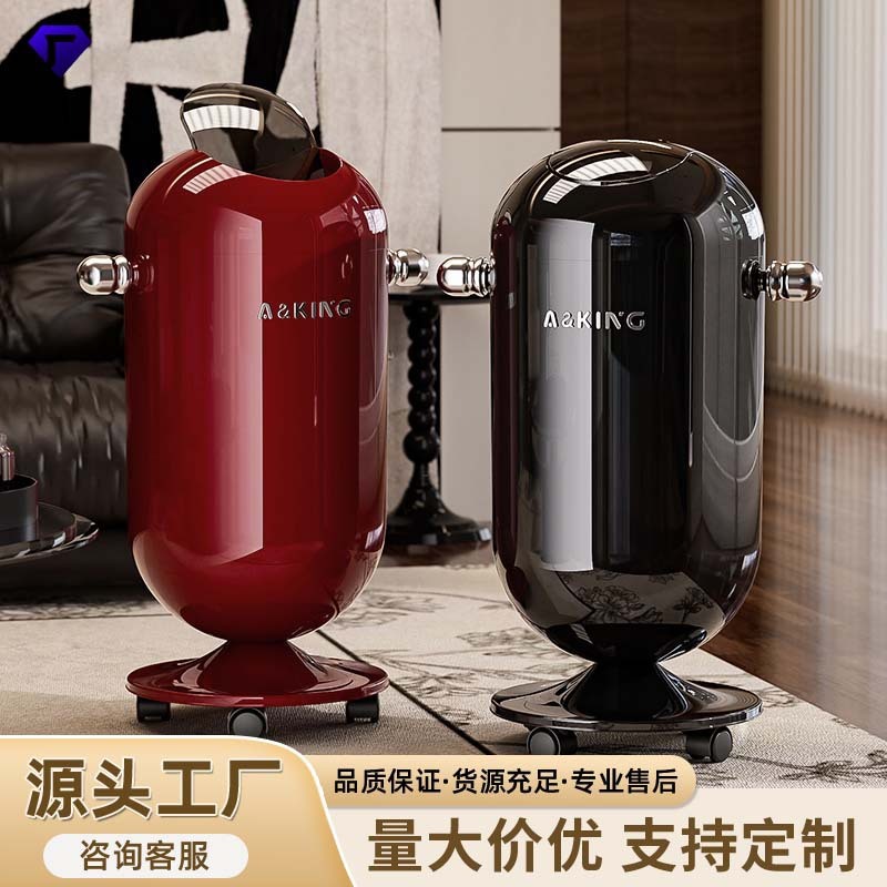 新款翻盖客厅垃圾桶卧室家用办公室大容量高颜值带轮可移动垃圾桶|undefined