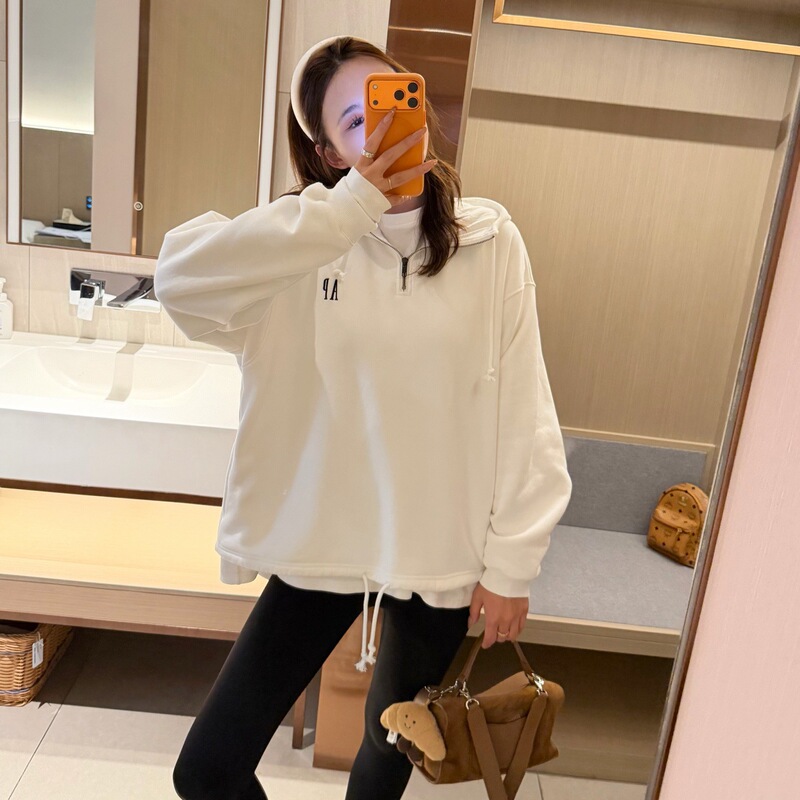 2025 New Autumn and Winter Women's Pure White Black Letter Hooded Sweatshirt Loose Lazy Half-Zip Sweatshirt 1113Q3 2025 New Autumn and Winter Women's Pure White Black Letter Hooded Sweatshirt Loose Lazy Half-Zip Sweatshirt 1113Q3