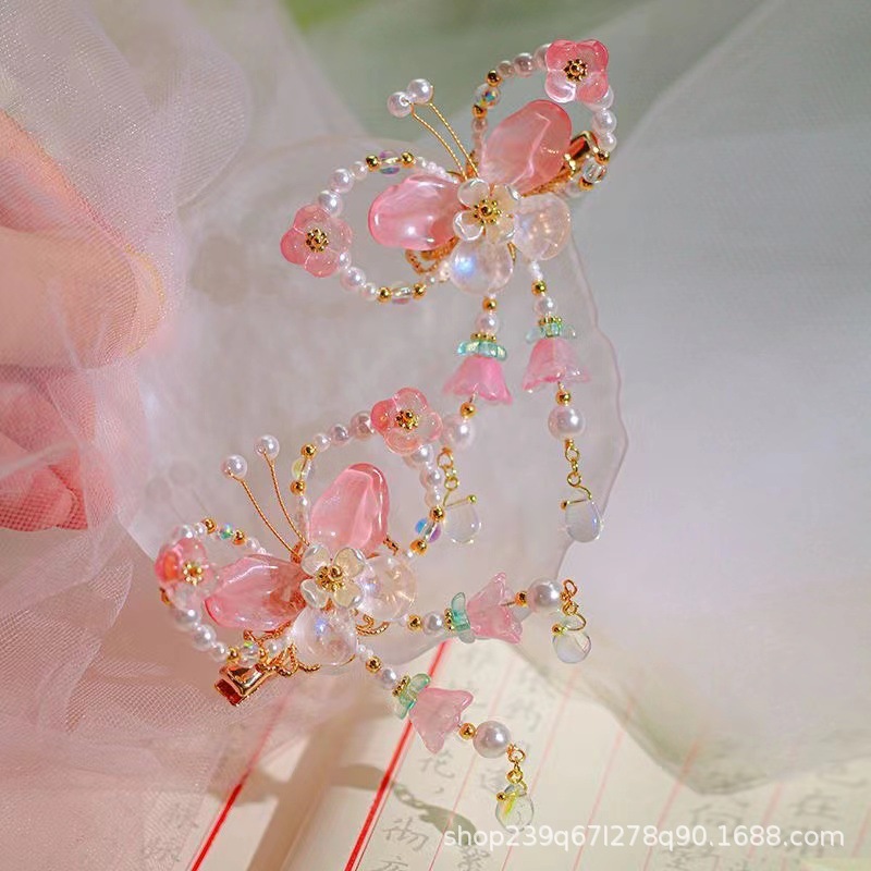 핑크 나비 헤어 액세서리의 쌍