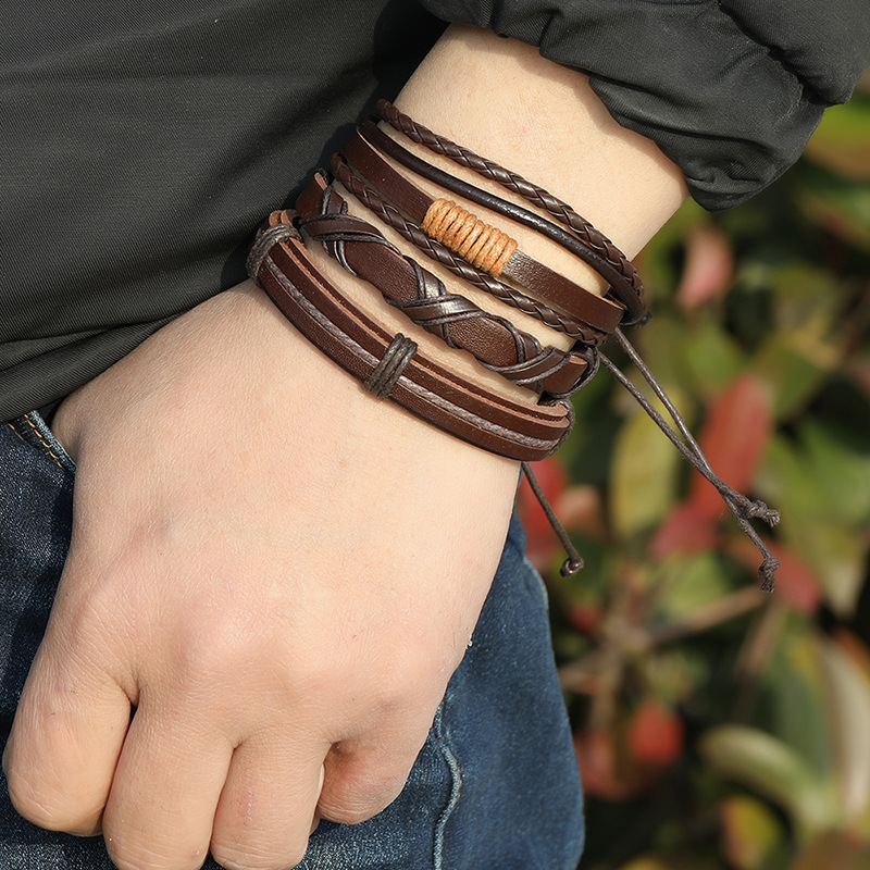 Simple retro woven 5-piece leather bracelet