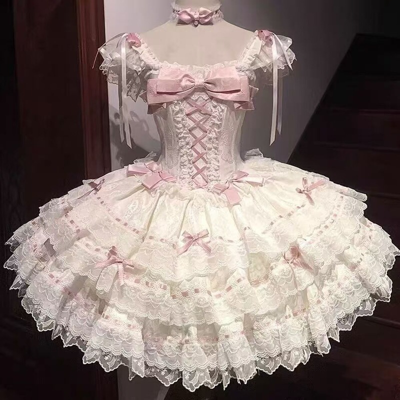 Flower and Butterfly Pink Elegant 95% Ballet Style Lolita Dress Daily Wear Birthday Sweet Princess Dress Lolita Flower and Butterfly Pink Elegant 95% Ballet Style Lolita Dress Daily Wear Birthday Sweet Princess Dress Lolita
