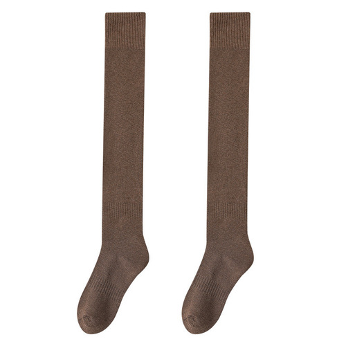 Thickened warm stockings for women, terry over-the-knee socks, solid color calf socks, autumn and winter students' plus velvet high cotton socks