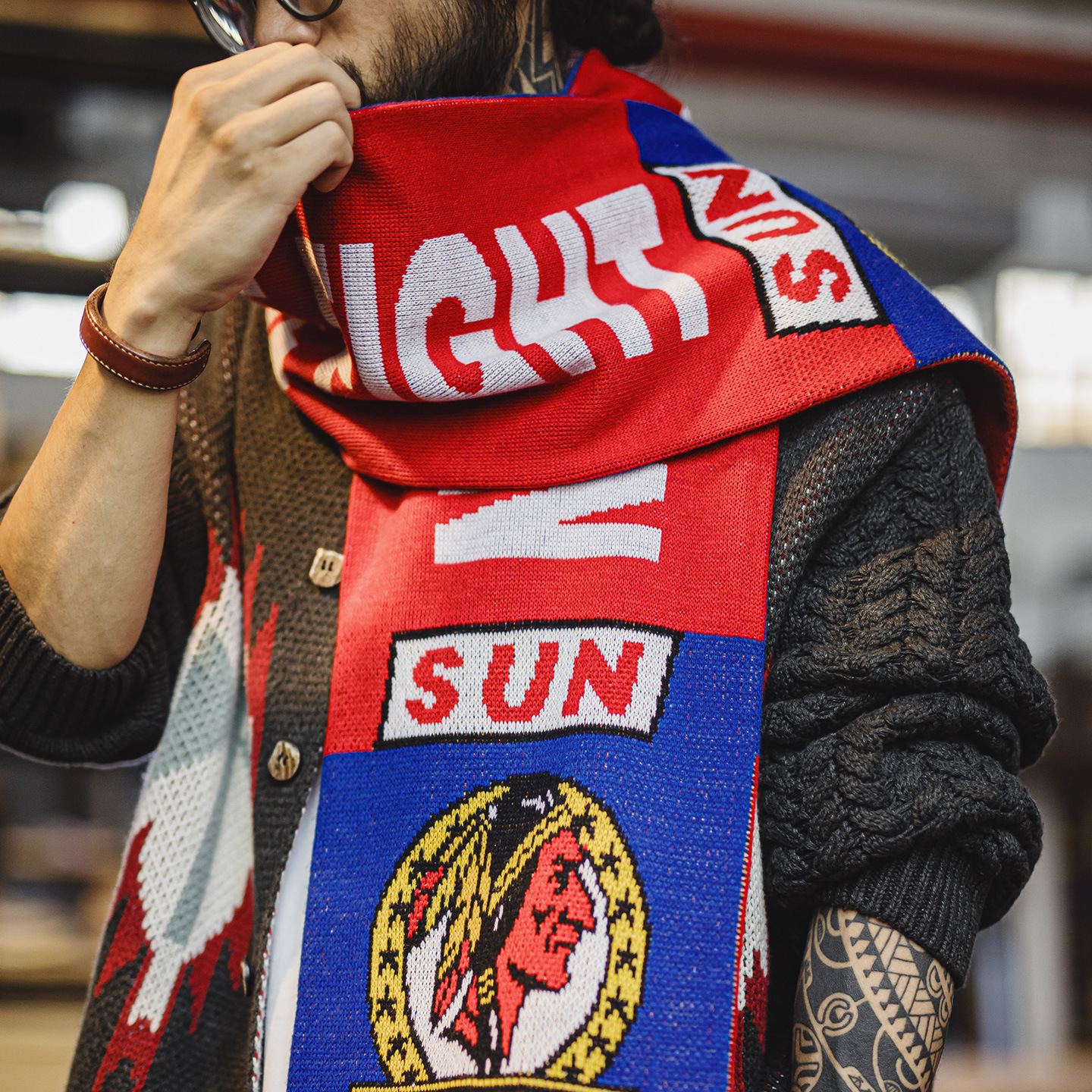 Red scarf with tassels