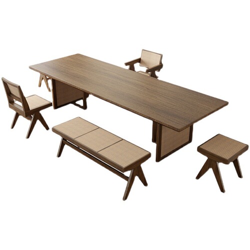Wabi-sabi style solid wood coffee table and chair set, home living room large slab Gongfu tea table, office reception tea brewing table