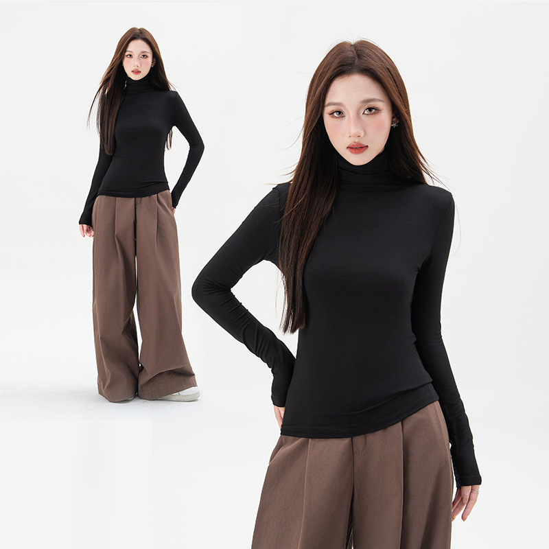 Black Modal Turtleneck Bottoming Shirt for Women in Autumn and Winter with Long Sleeves 2025 New Elegant Slim and Versatile Top