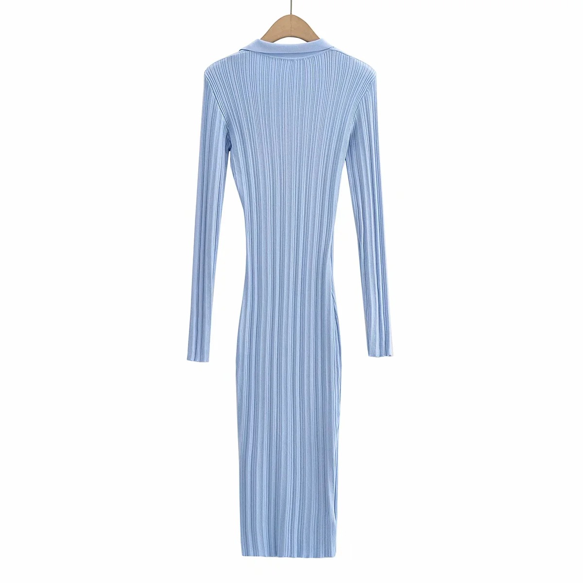 Bodycon Slit Full Sleeve Solid Ribbed Midi Dress