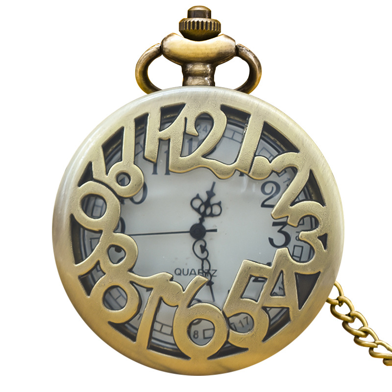 Large pocket watch hollow digital round necklace vintage pocket watch for men and women students creative children long chain wholesale