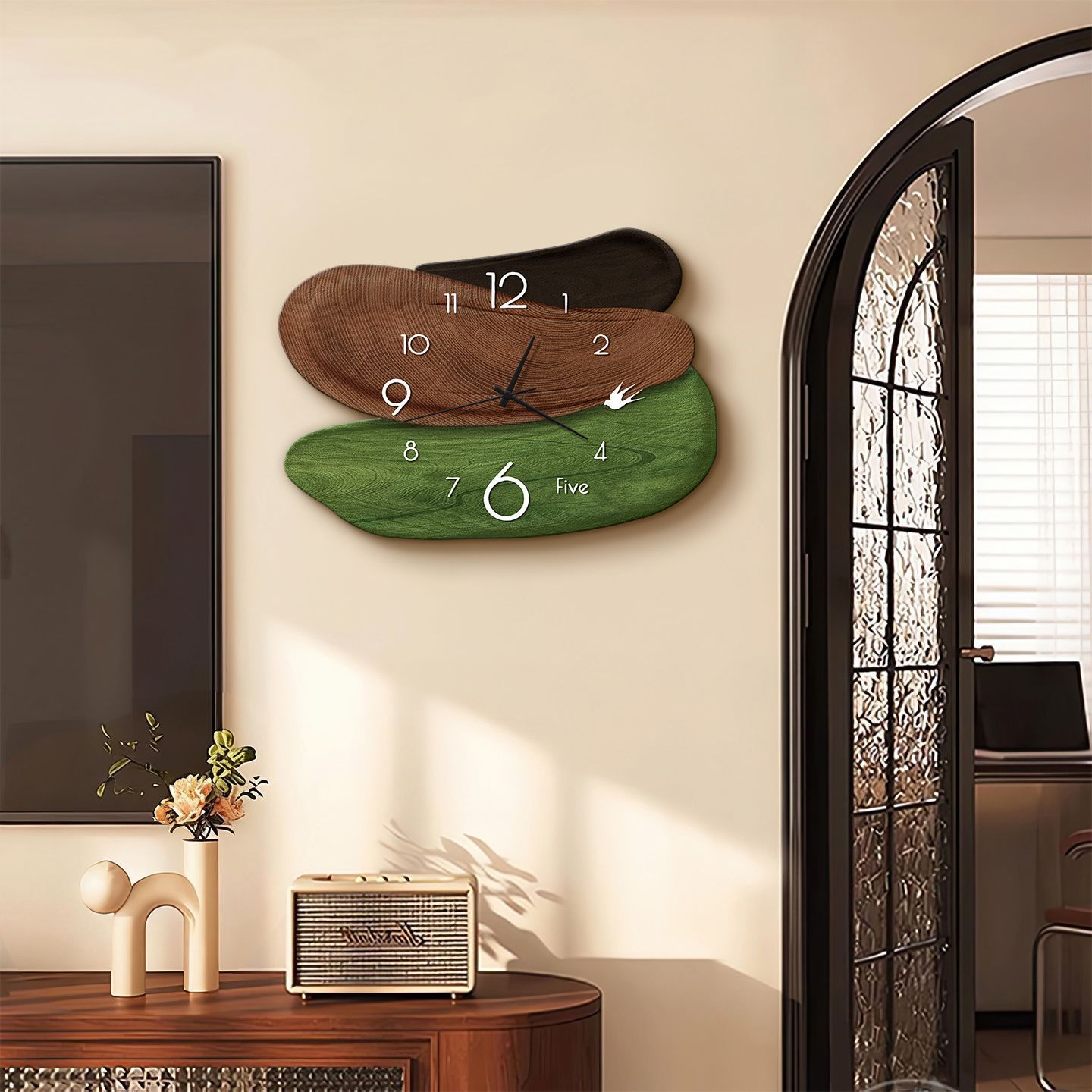 Medieval Style Restaurant Wall Clock Decorative Painting Green Abstract Living Room Clock High-End Retro Art Creative Clock Painting