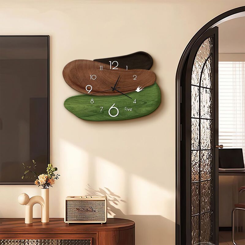 Medieval Style Restaurant Wall Clock Decorative Painting Green Abstract Living Room Clock High-End Retro Art Creative Clock Painting