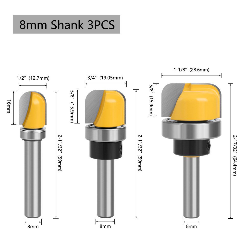 8-MANGO imitación profundo redondo inferior cuchillo baquelita fresado redondo inferior lineal cuchillo máquina de grabado ojo de la cerradura cuchillo carpintería fresado cortador de tres piezas conjunto