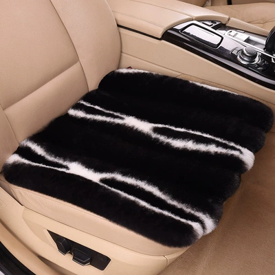 New Imitation Rabbit Fur Car Seat Cushion, Winter Dual-Combination Rabbit Fur Cushion with Vertical Stripe Dual-Combination Pattern, Three-Piece Set, Warm Cushion (Wool pad) - black-1-cushion-for-driver-and-passenger