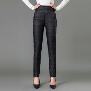Upgraded Down Silk Pants Women's Outer Wearing Thickened Plus Size High Waist Straight Slim-fit Middle-aged and Elderly Warm Pants