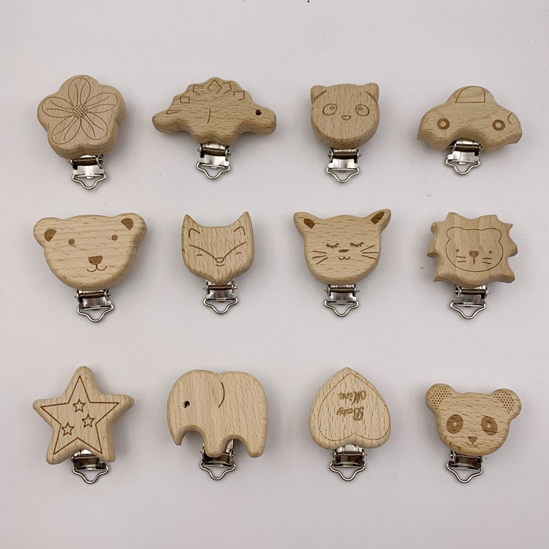 Clip de chupete de animales de dibujos animados de haya/clip de leche en polvo para calmar la cadena de chupete anti-pérdida