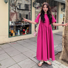 显白玫红色法式泡泡袖连衣裙女2025夏季新款海边度假公主裙长裙子