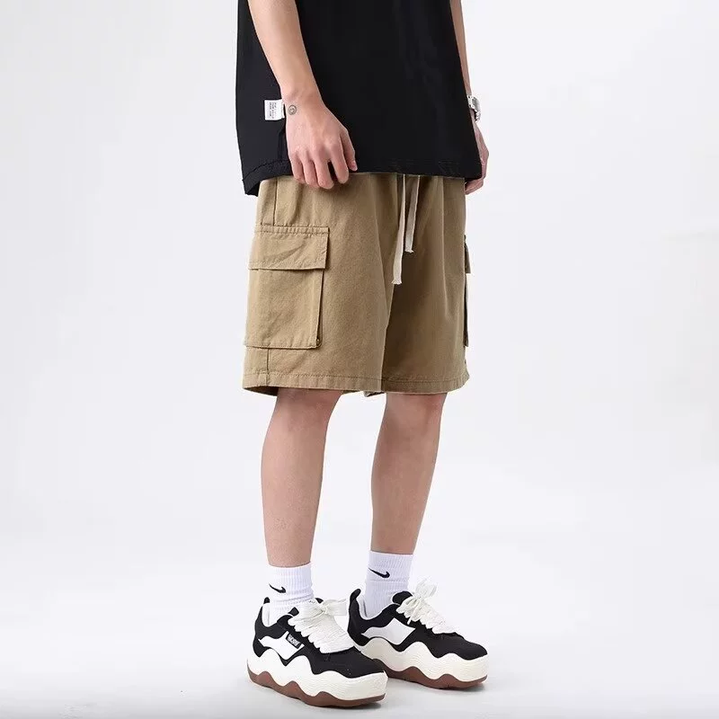 Летние мужские шорты пляжные брюки свободные английские многокарманные брюки