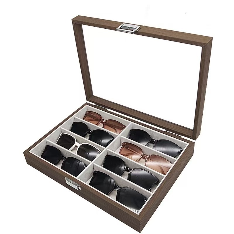 Spot Black Walnut Pattern Wooden 6-Digit Glasses Storage Box Retro Version 8-Digit Glasses Case Carbon Brazing Sunglasses Case